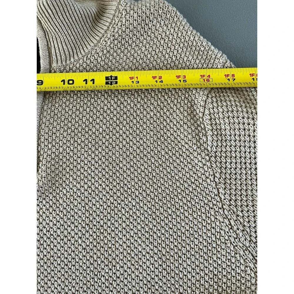 J. Crew Waffle Garter Knit 1/4 Zip Pullover Sweater 100% Cotton Mens Medium Tan